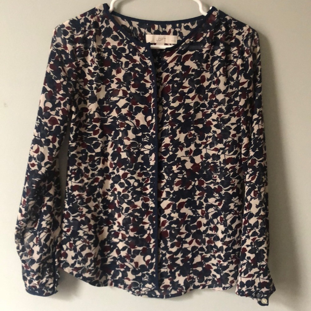Loft sheer floral print top with hidden buttons